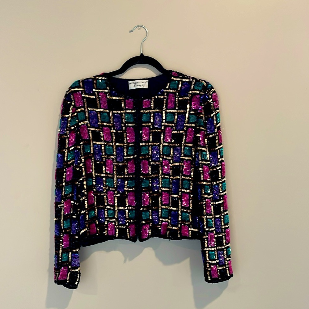 Vintage Papéll Boutique Evening Jacket Sequin Beaded Top Blazer